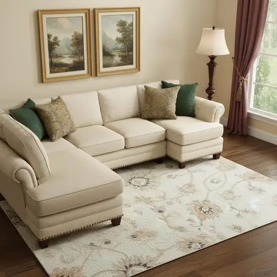 Ivory Copper And Gray Floral Washable Area Rug With UV Protection Photo 2