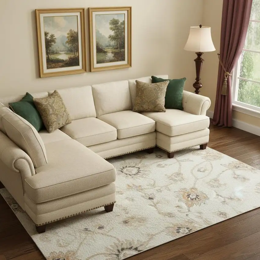 Ivory Copper And Gray Floral Washable Area Rug With UV Protection Photo 2