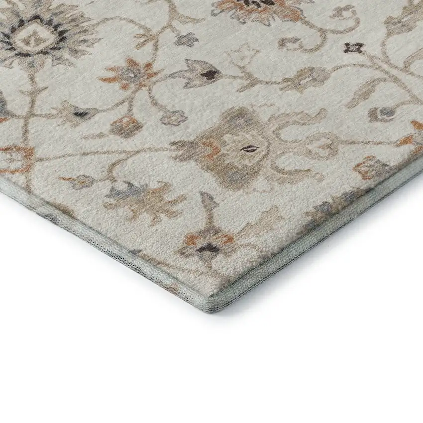 Ivory Copper And Gray Floral Washable Area Rug With UV Protection Photo 7