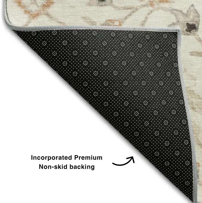 Ivory Copper And Gray Floral Washable Area Rug With UV Protection Photo 6
