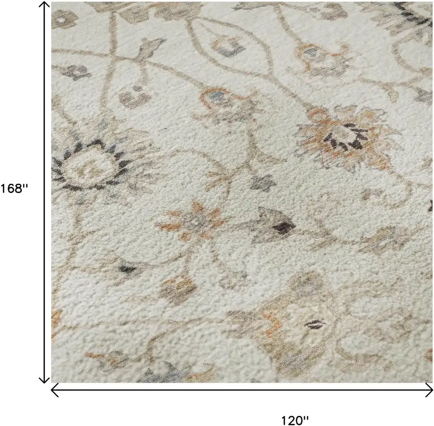 Ivory Copper And Gray Floral Washable Area Rug With UV Protection Photo 9