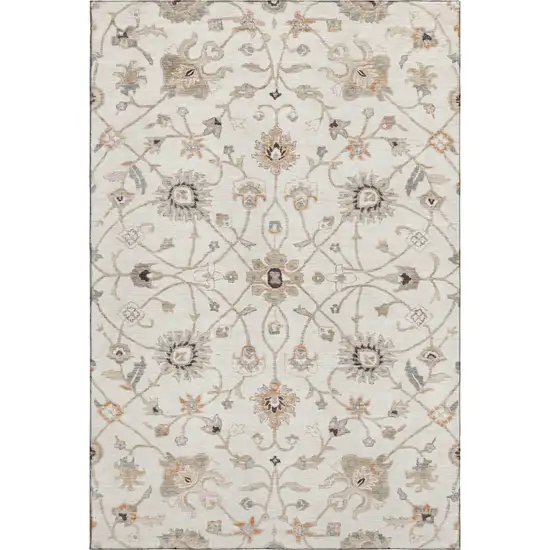 Ivory Copper And Gray Floral Washable Area Rug With UV Protection Photo 5