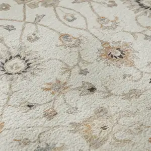 Photo of Ivory Copper And Gray Floral Washable Area Rug With UV Protection