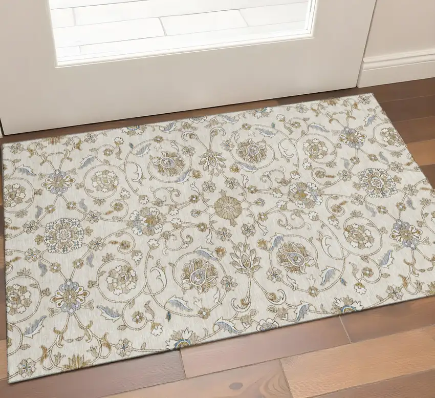 Ivory Copper And Gray Moroccan Washable Area Rug With UV Protection Photo 1