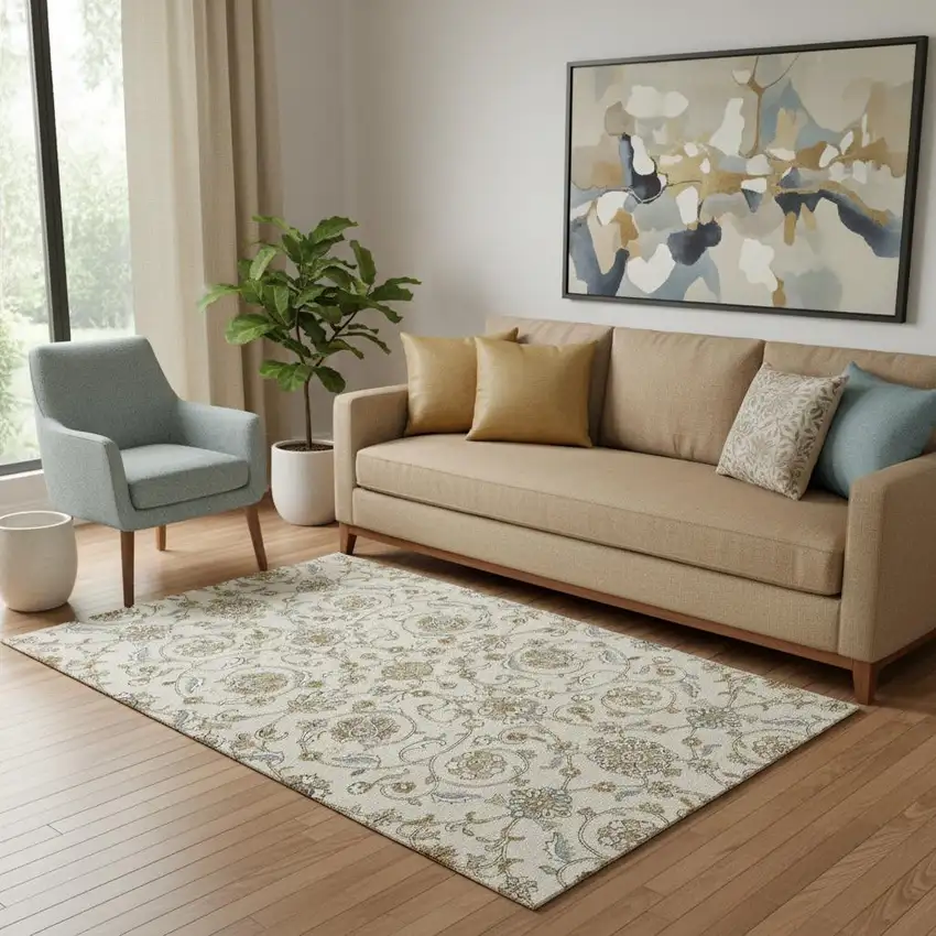 Ivory Copper And Gray Moroccan Washable Area Rug With UV Protection Photo 2