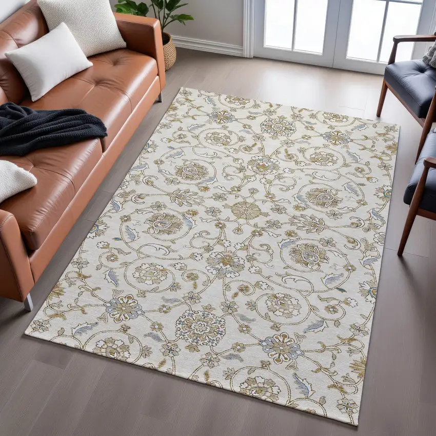Ivory Copper And Gray Moroccan Washable Area Rug With UV Protection Photo 4