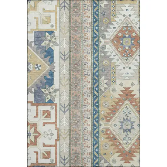 Ivory Copper And Teal Southwestern Washable Area Rug With UV Protection Photo 1