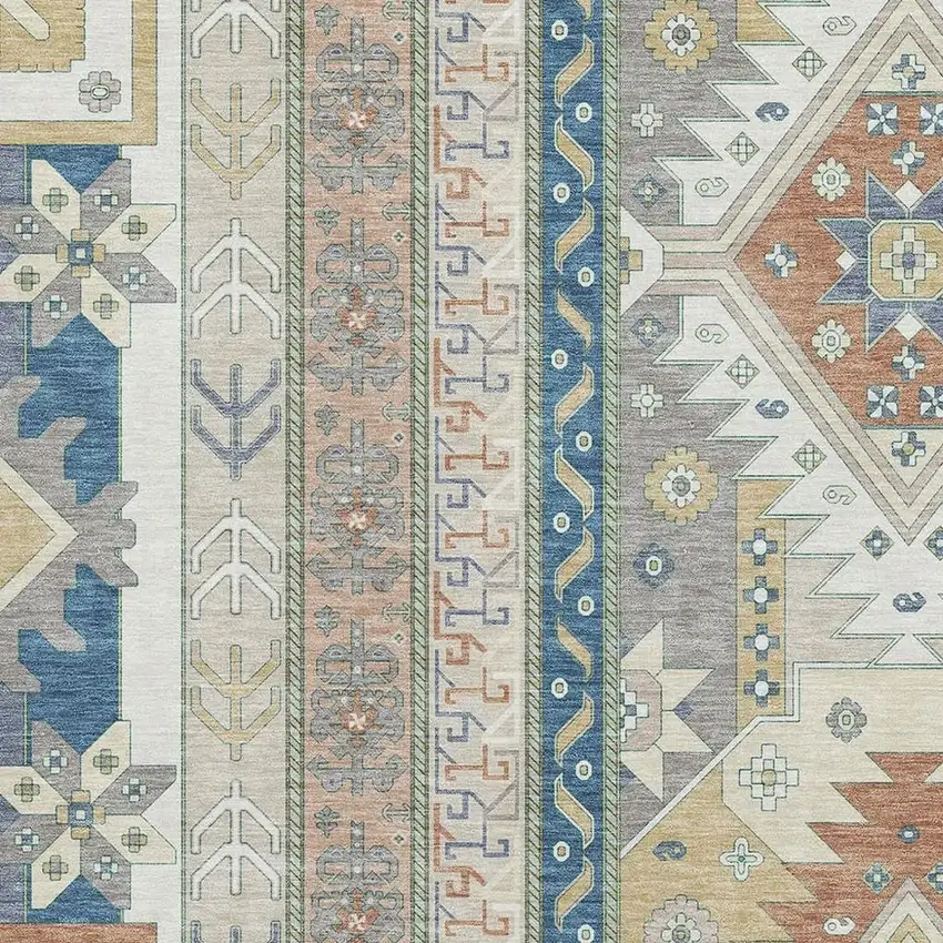 Ivory Copper And Teal Southwestern Washable Area Rug With UV Protection Photo 3