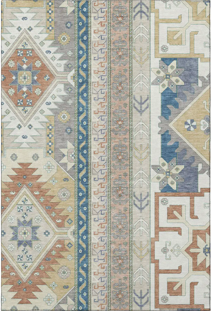 Ivory Copper And Teal Southwestern Washable Area Rug With UV Protection Photo 3