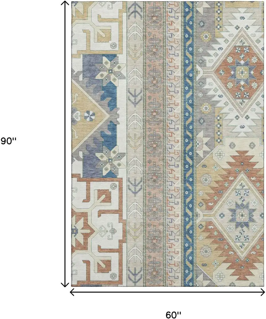 Ivory Copper And Teal Southwestern Washable Area Rug With UV Protection Photo 8