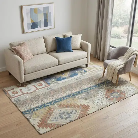 Ivory Copper And Teal Southwestern Washable Area Rug With UV Protection Photo 1