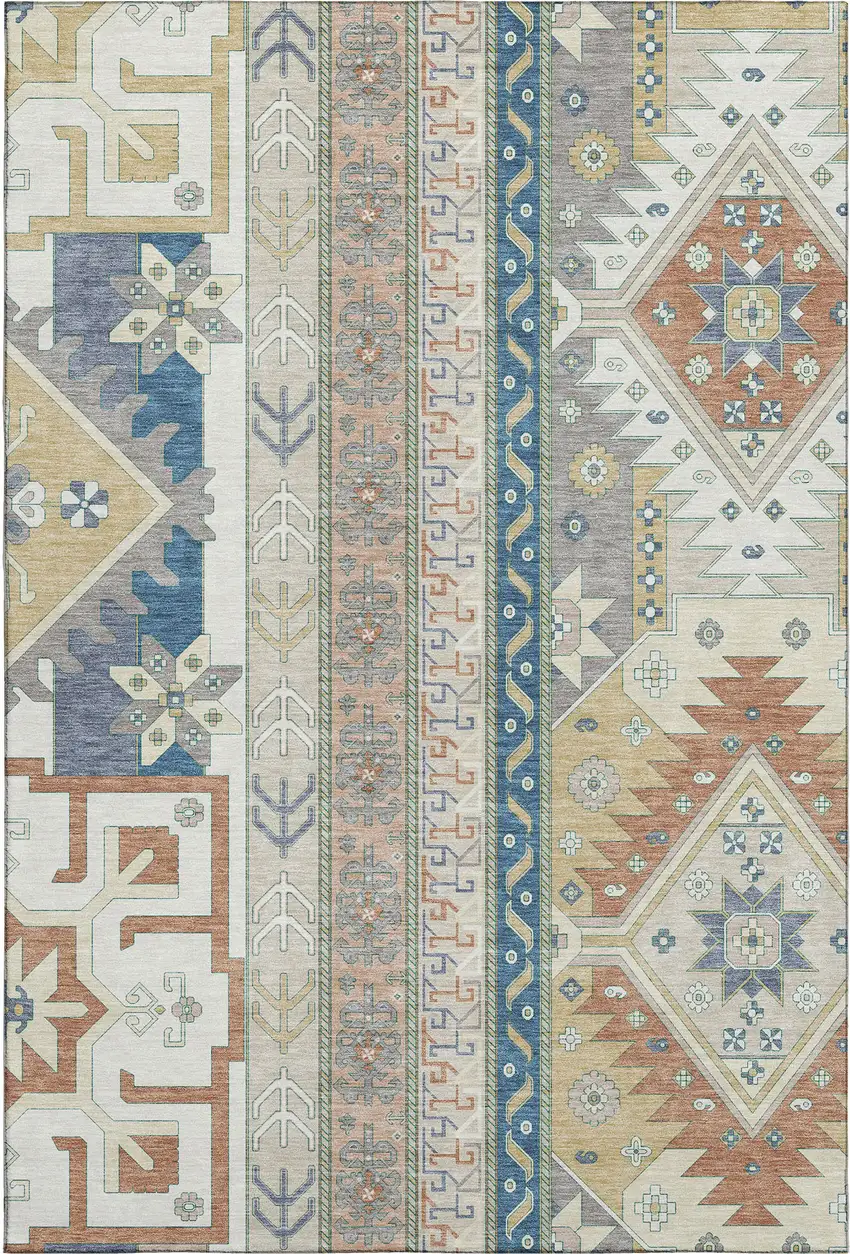 Ivory Copper And Teal Southwestern Washable Area Rug With UV Protection Photo 1