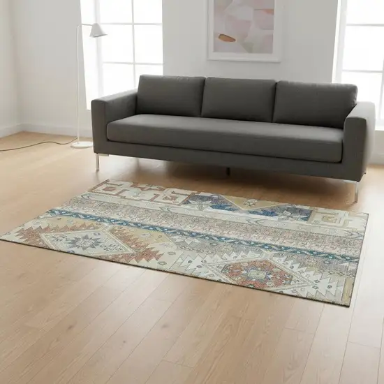 Ivory Copper And Teal Southwestern Washable Area Rug With UV Protection Photo 2