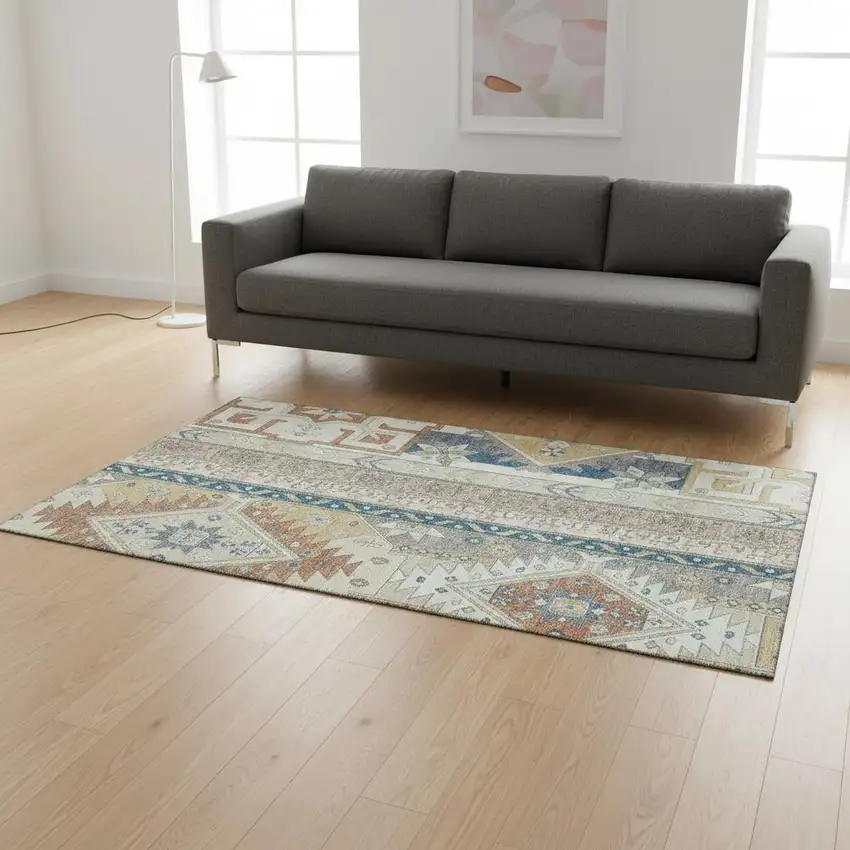 Ivory Copper And Teal Southwestern Washable Area Rug With UV Protection Photo 2