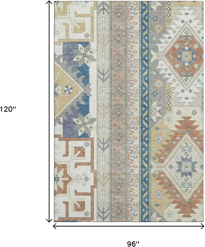 Ivory Copper And Teal Southwestern Washable Area Rug With UV Protection Photo 8