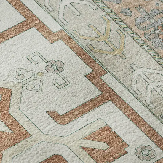 Ivory Copper And Teal Southwestern Washable Area Rug With UV Protection Photo 9
