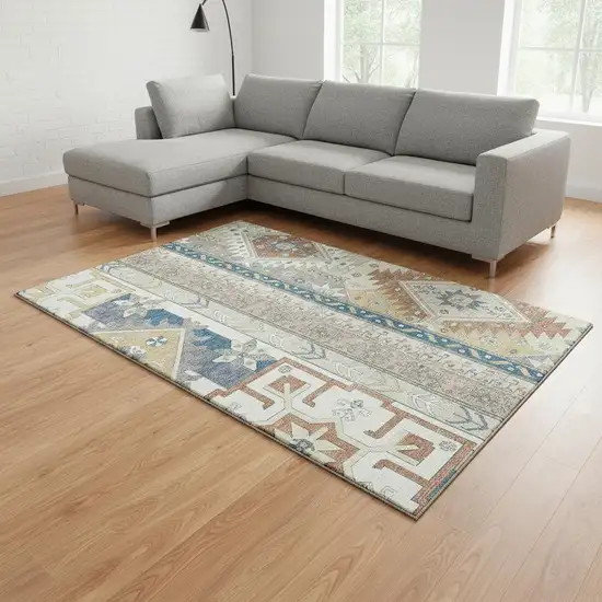Ivory Copper And Teal Southwestern Washable Area Rug With UV Protection Photo 2