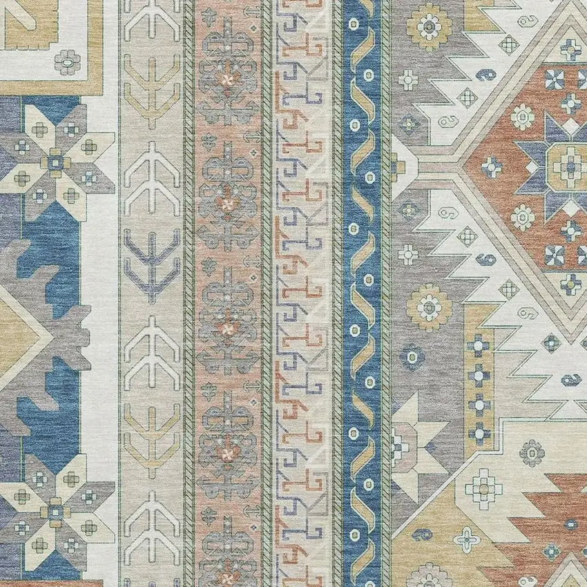 Ivory Copper And Teal Southwestern Washable Area Rug With UV Protection Photo 2