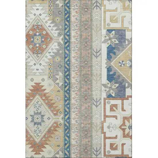 Ivory Copper And Teal Southwestern Washable Area Rug With UV Protection Photo 3