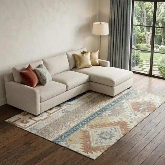 Ivory Copper And Teal Southwestern Washable Area Rug With UV Protection Photo 1