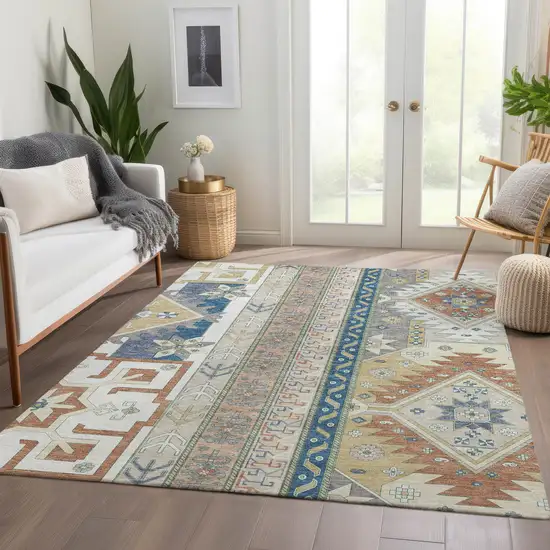 Ivory Copper And Teal Southwestern Washable Area Rug With UV Protection Photo 5