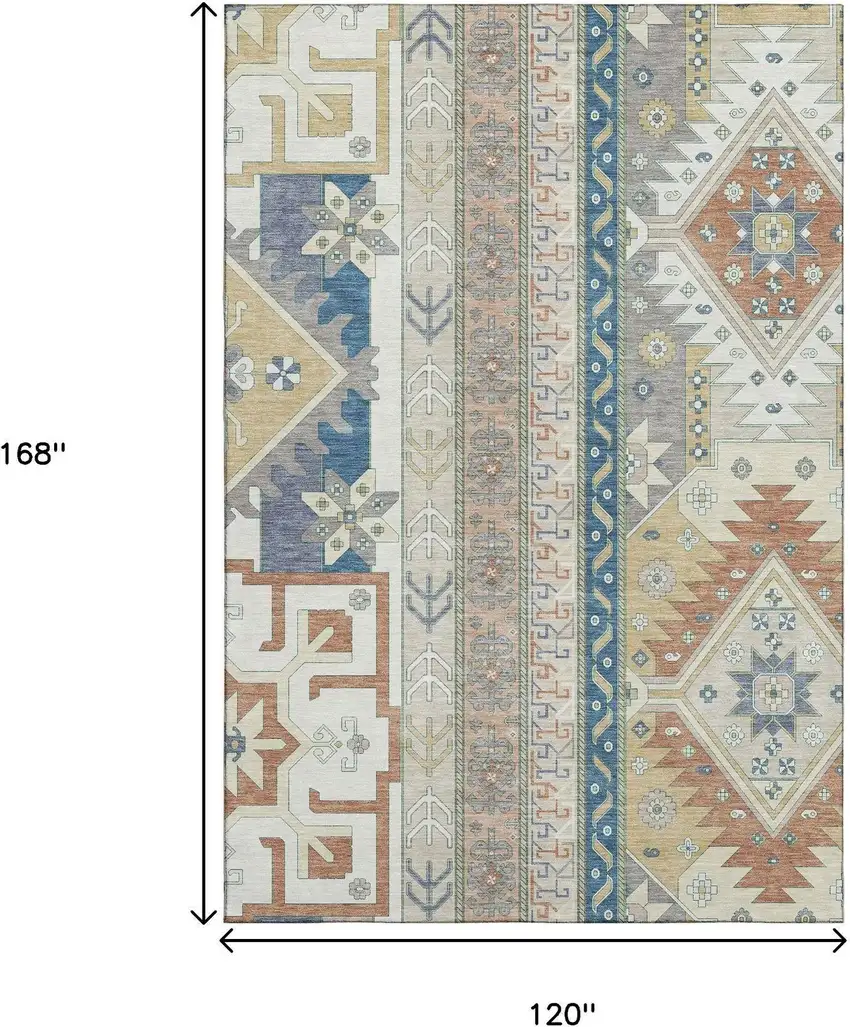 Ivory Copper And Teal Southwestern Washable Area Rug With UV Protection Photo 8