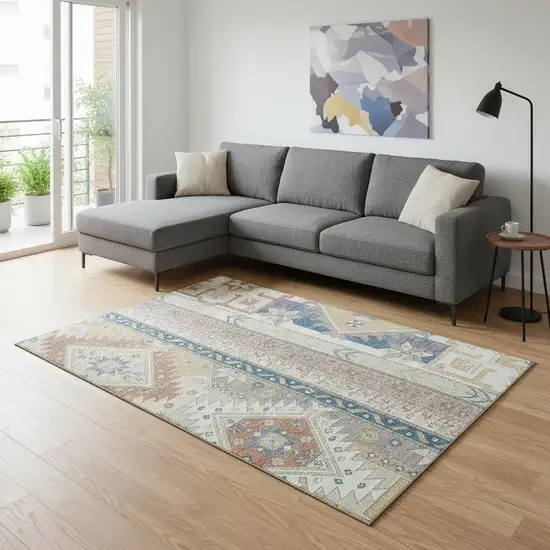 Ivory Copper And Teal Southwestern Washable Area Rug With UV Protection Photo 2