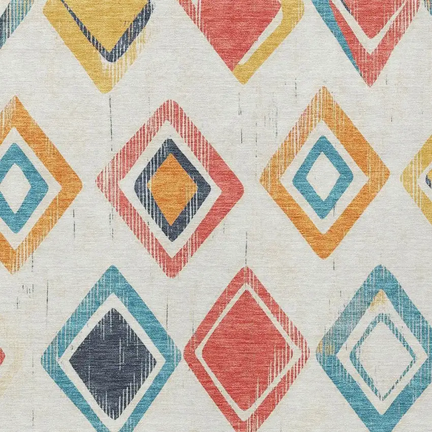 Ivory Coral And Teal Blue Geometric Washable Indoor Outdoor Area Rug Photo 6