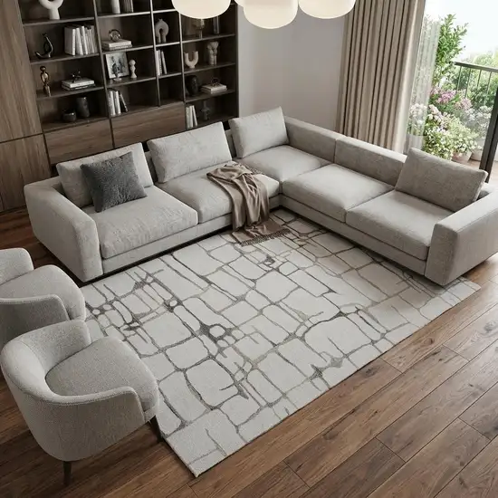 Ivory Dark Brown And Brown Wool Abstract Hand Tufted Area Rug Photo 1