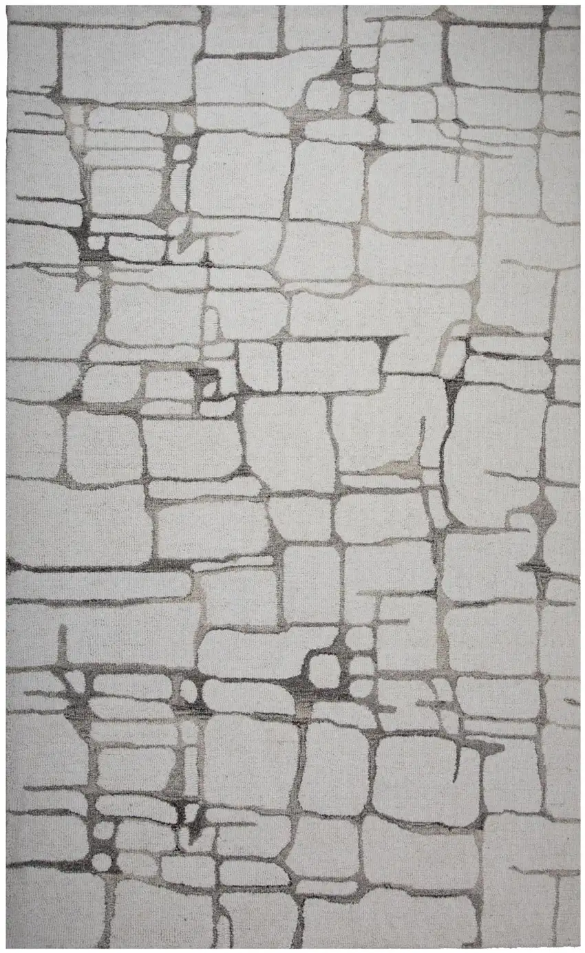 Ivory Dark Brown And Brown Wool Abstract Hand Tufted Area Rug Photo 2