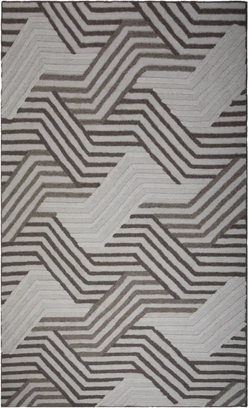 Ivory Dark Brown And Brown Wool Geometric Hand Tufted Area Rug Photo 2