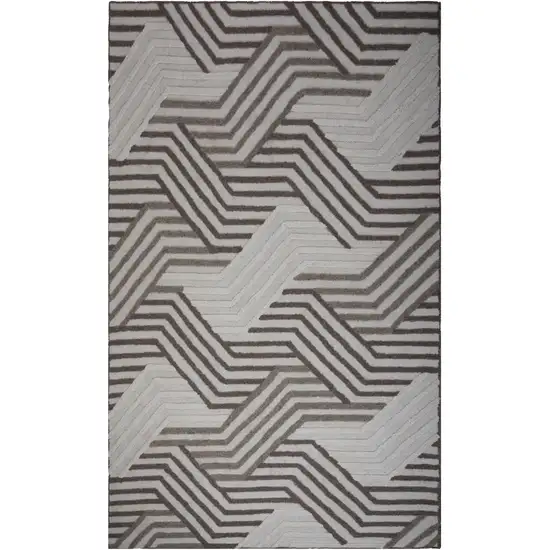 Ivory Dark Brown And Brown Wool Geometric Hand Tufted Area Rug Photo 2