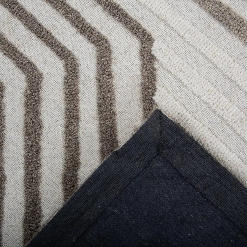 Ivory Dark Brown And Brown Wool Geometric Hand Tufted Area Rug Photo 3
