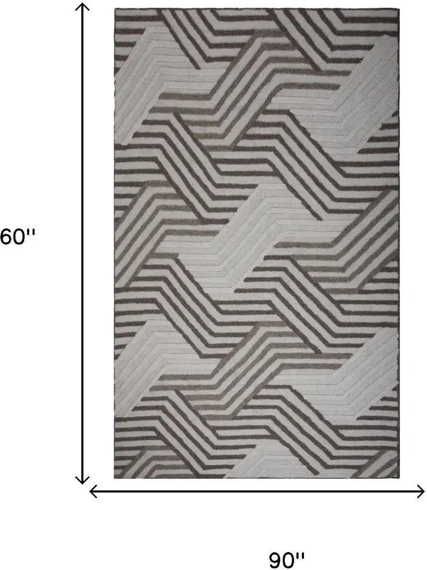 Ivory Dark Brown And Brown Wool Geometric Hand Tufted Area Rug Photo 5