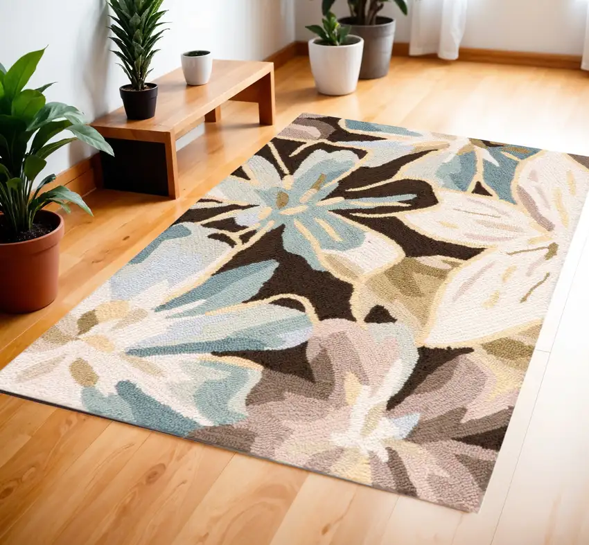 Ivory Dark Brown and Gray Floral Hand Carved Handmade Area Rug Photo 1