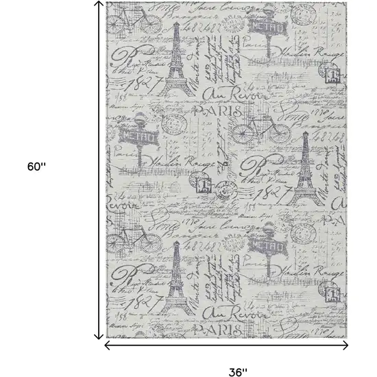 Ivory Denim Blue And Gray Toile Washable Indoor Outdoor Area Rug Photo 9