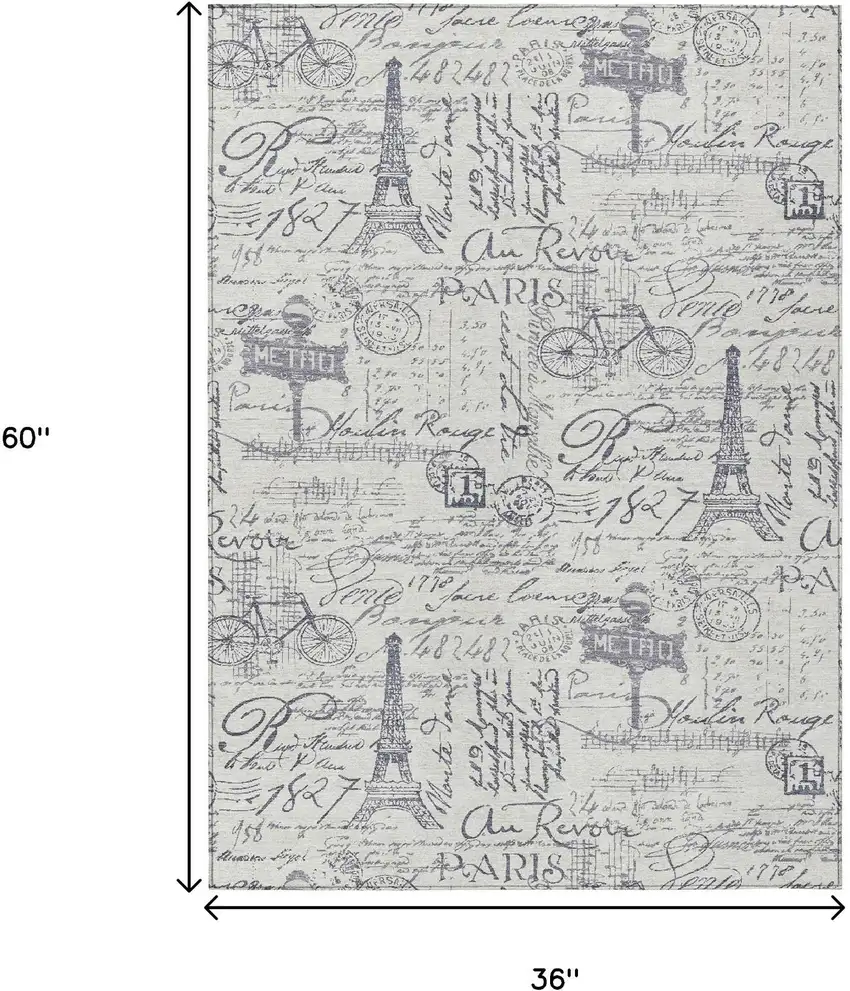 Ivory Denim Blue And Gray Toile Washable Indoor Outdoor Area Rug Photo 9