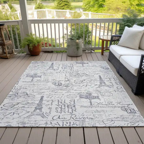 Ivory Denim Blue And Gray Toile Washable Indoor Outdoor Area Rug Photo 5