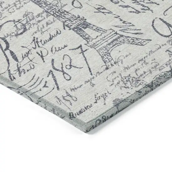 Ivory Denim Blue And Gray Toile Washable Indoor Outdoor Area Rug Photo 5