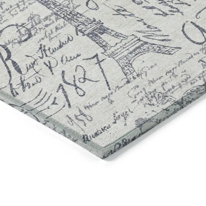 Ivory Denim Blue And Gray Toile Washable Indoor Outdoor Area Rug Photo 5