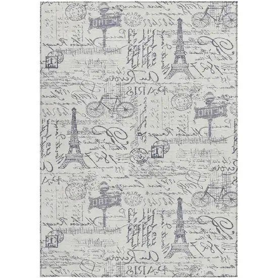 Ivory Denim Blue And Gray Toile Washable Indoor Outdoor Area Rug Photo 4