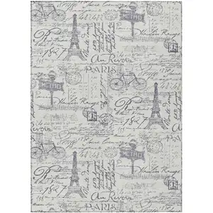 Photo of Ivory Denim Blue And Gray Toile Washable Indoor Outdoor Area Rug