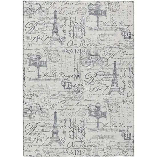 Ivory Denim Blue And Gray Toile Washable Indoor Outdoor Area Rug Photo 1