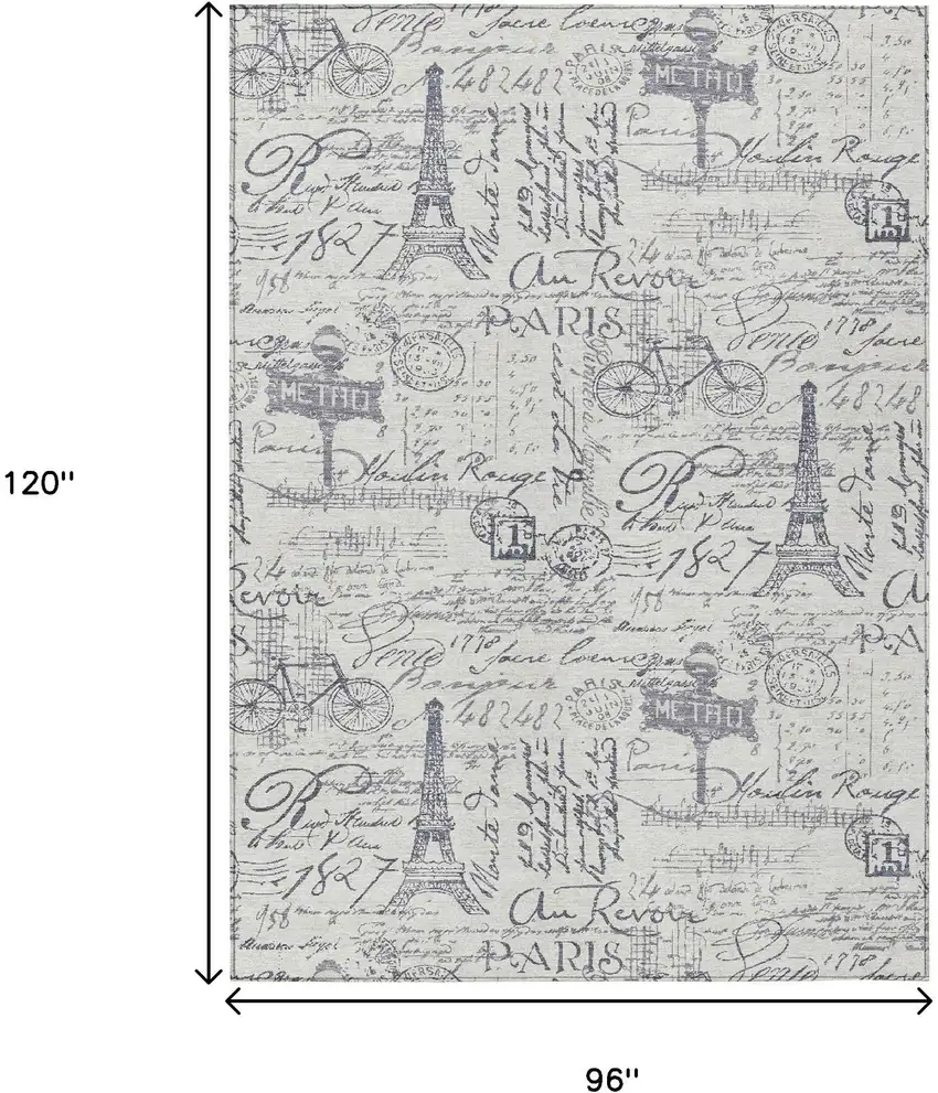 Ivory Denim Blue And Gray Toile Washable Indoor Outdoor Area Rug Photo 9