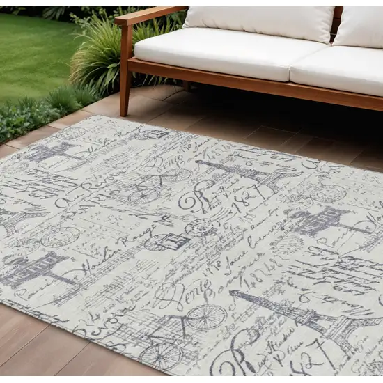 Ivory Denim Blue And Gray Toile Washable Indoor Outdoor Area Rug Photo 2
