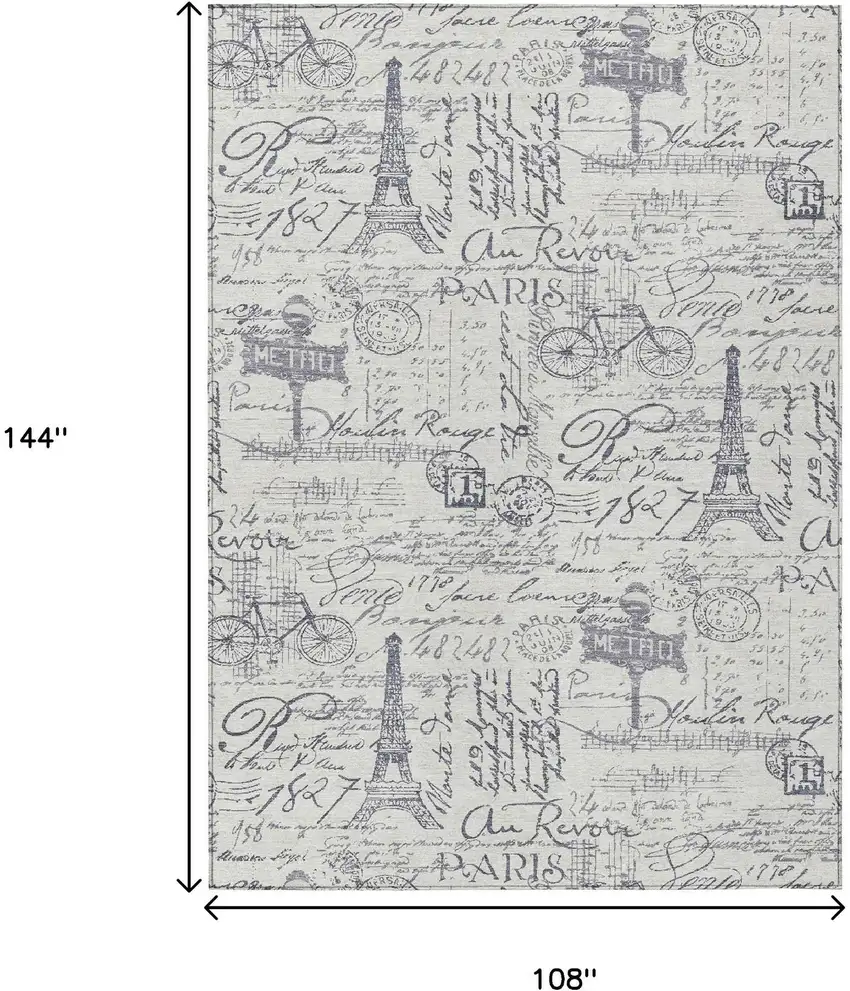 Ivory Denim Blue And Gray Toile Washable Indoor Outdoor Area Rug Photo 9