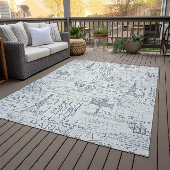 Ivory Denim Blue And Gray Toile Washable Indoor Outdoor Area Rug Photo 8