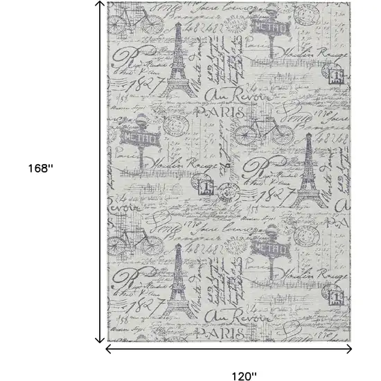 Ivory Denim Blue And Gray Toile Washable Indoor Outdoor Area Rug Photo 9