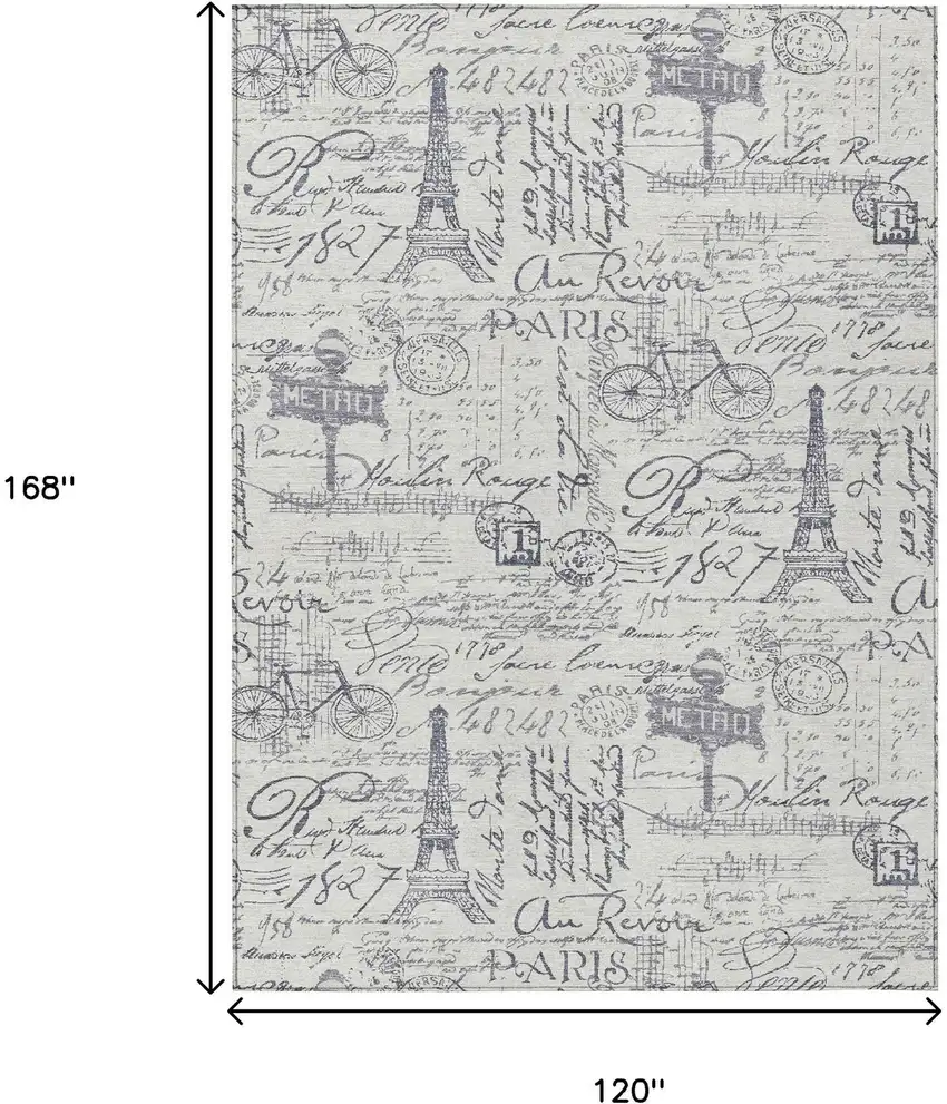 Ivory Denim Blue And Gray Toile Washable Indoor Outdoor Area Rug Photo 9