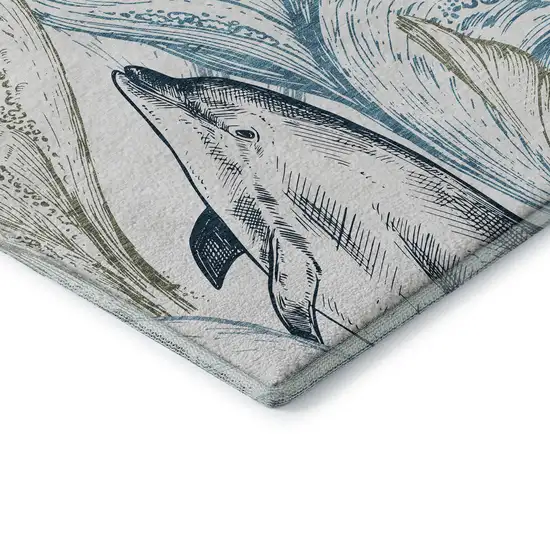 Ivory Denim Blue And Taupe Nautical Washable Area Rug With UV Protection Photo 8